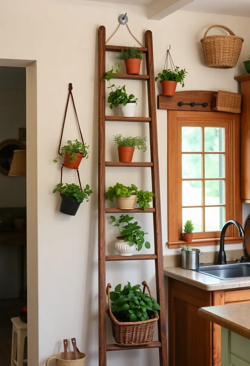 Functional Storage Solutions for Antique Kitchen Islands: Keep Your Kitchen Organized - 10. Antique Ladder for Vertical Storage