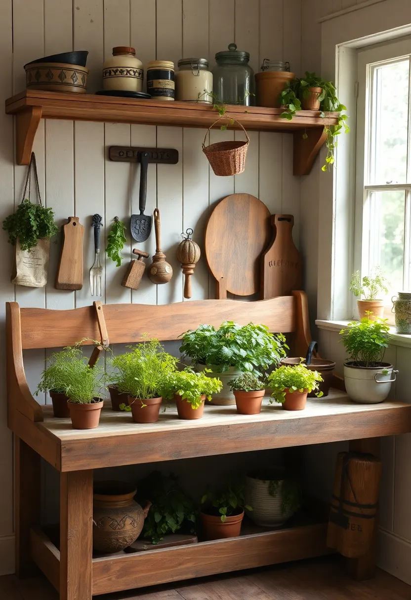 Functional Storage Solutions for Antique Kitchen Islands: Keep Your Kitchen Organized - 15. Antique Kitchen Flower Bench