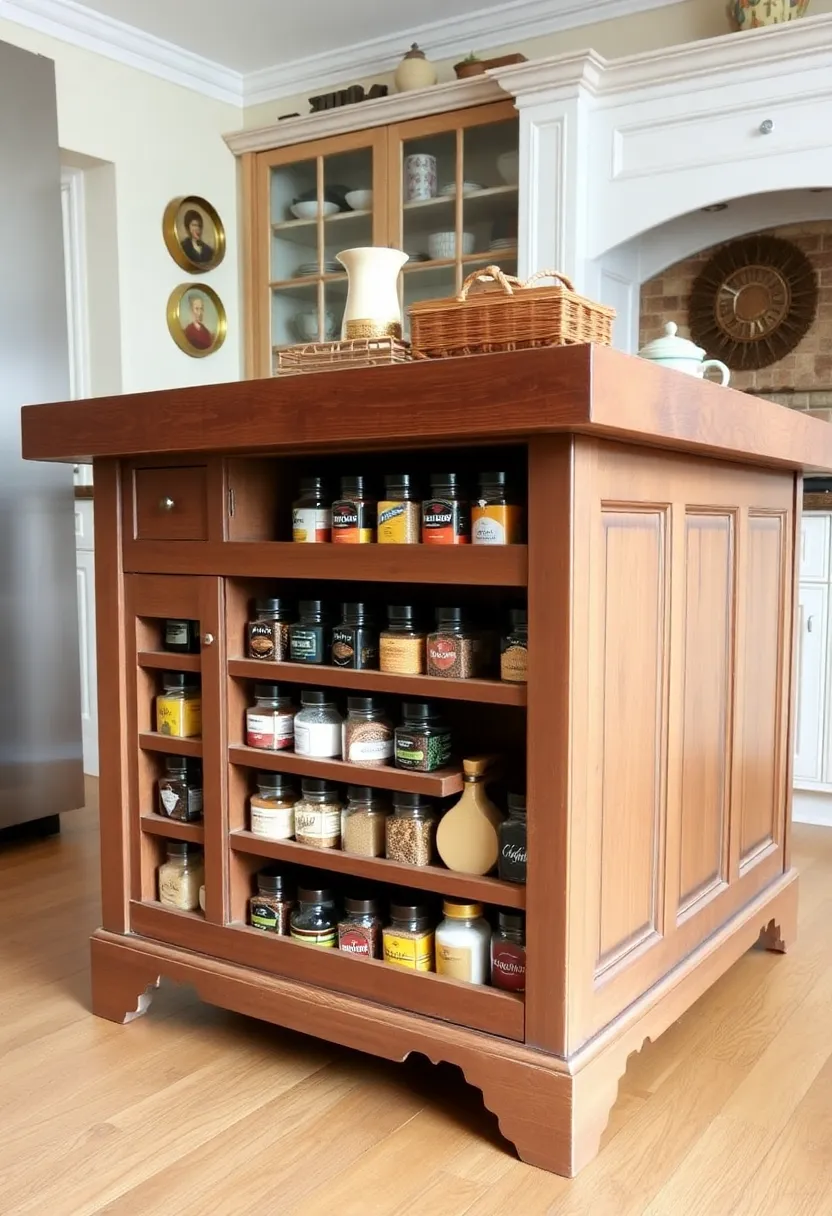 Functional Storage Solutions for Antique Kitchen Islands: Keep your kitchen organized - 9. Built-in Antique Spice Rack