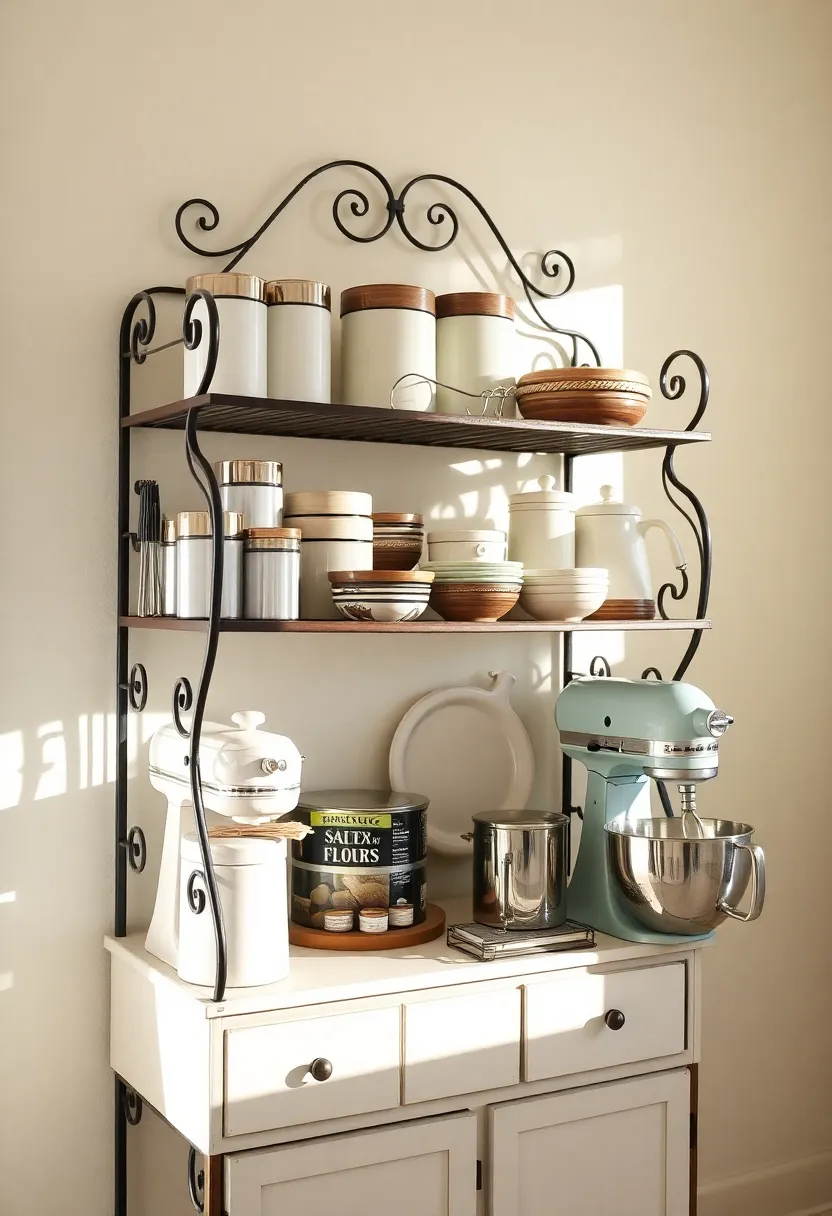 Functional Storage Solutions for Antique Kitchen Islands: Keep Your Kitchen Organized - 7. Stylish Baker's Shelf