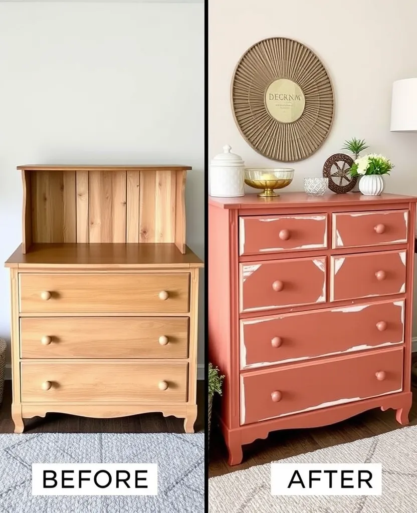 Makeover for furniture: 17 painting and upholstery with earthy terracotta and sage green! - 1. Terracotta chest of drawers Revamp