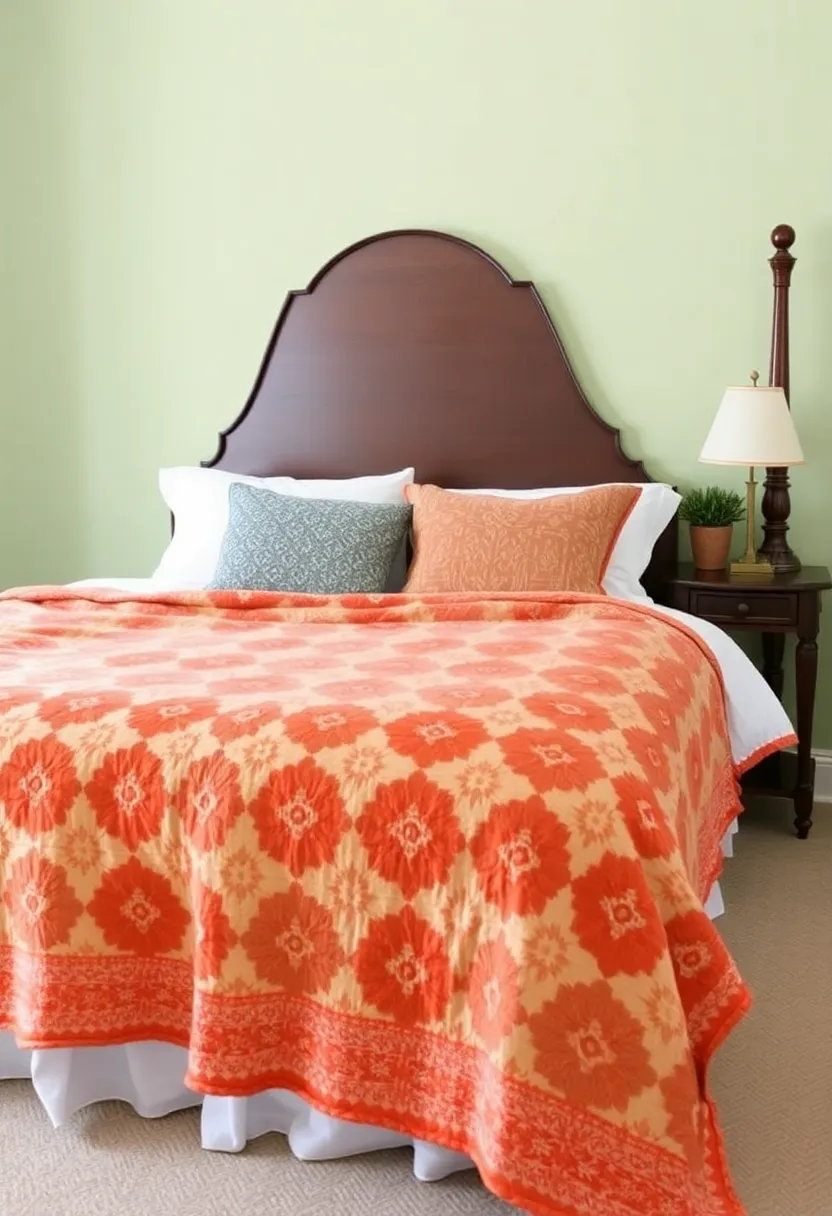 Layers of Textiles: 15 Earthy Terracotta and Sage Green Bedding and Throws for Ultimate Comfort! - 3. Vintage terracotta quilt