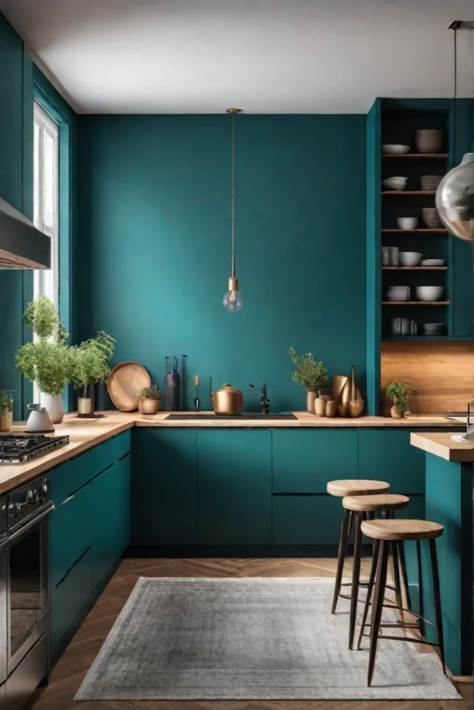 Bold accent colors in small kitchens