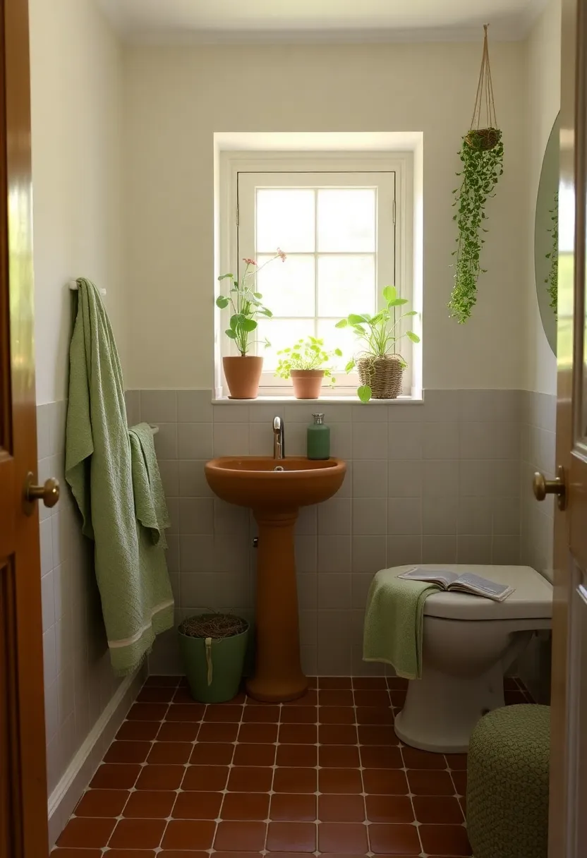 Transform Your Home: 15 Stunning Ways to Use Earthy Terracotta and Sage Green Today! - 13. Terracotta and sage green in bathrooms