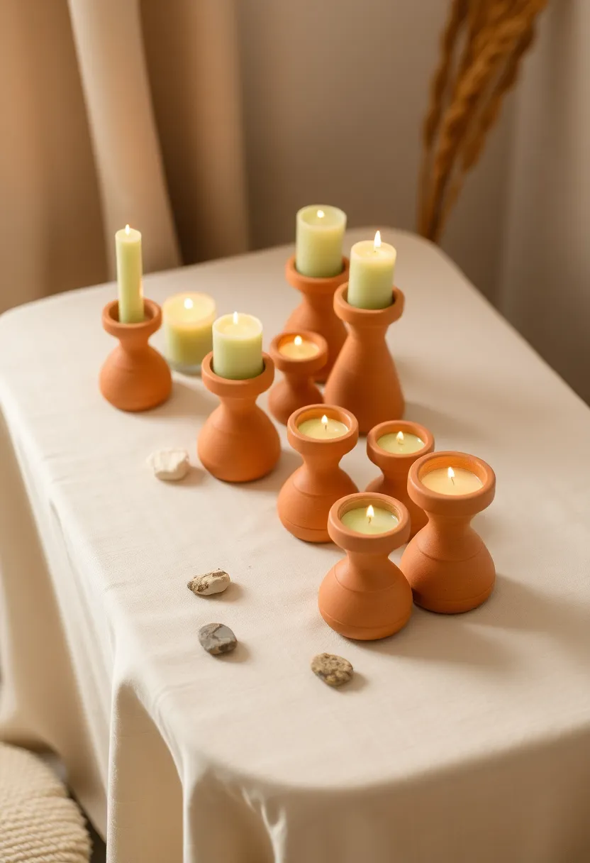 Discover the secret to a cozy home: 21 decorating hacks in earthy terracotta and sage green! - 11. Terracotta candle holders