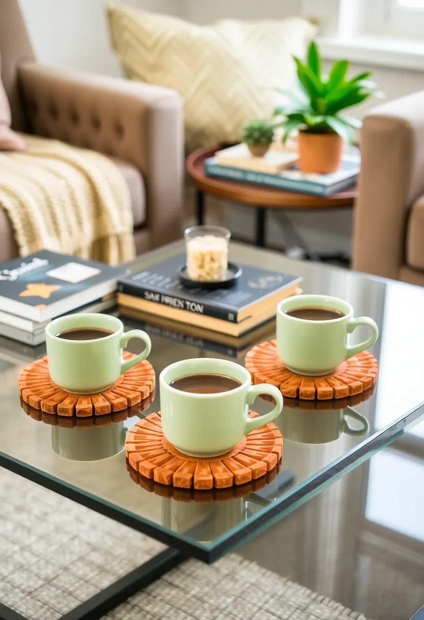 Discover the secret to a cozy home: 21 decorating hacks in earthy terracotta and sage green! - 13. Terracotta coasters