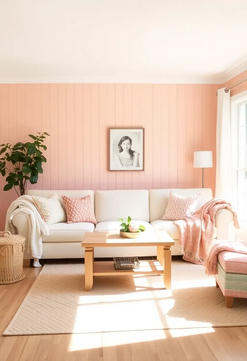 Discover the Secrets: 14 Beadboard Wall Colors for a Stunning Living Room! - 4. Soft Peach: Warm and inviting