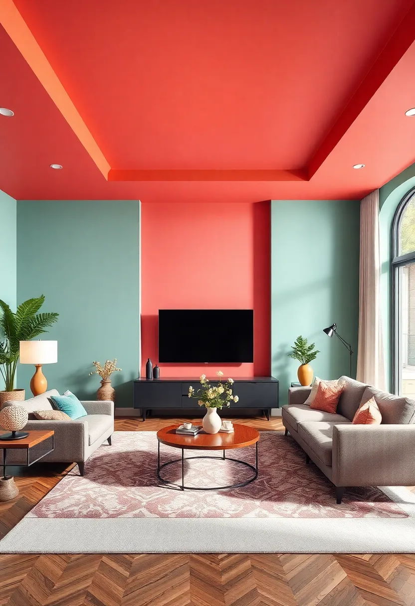 The ⁤Power of Statement Ceilings in Colorful Living Room Designs