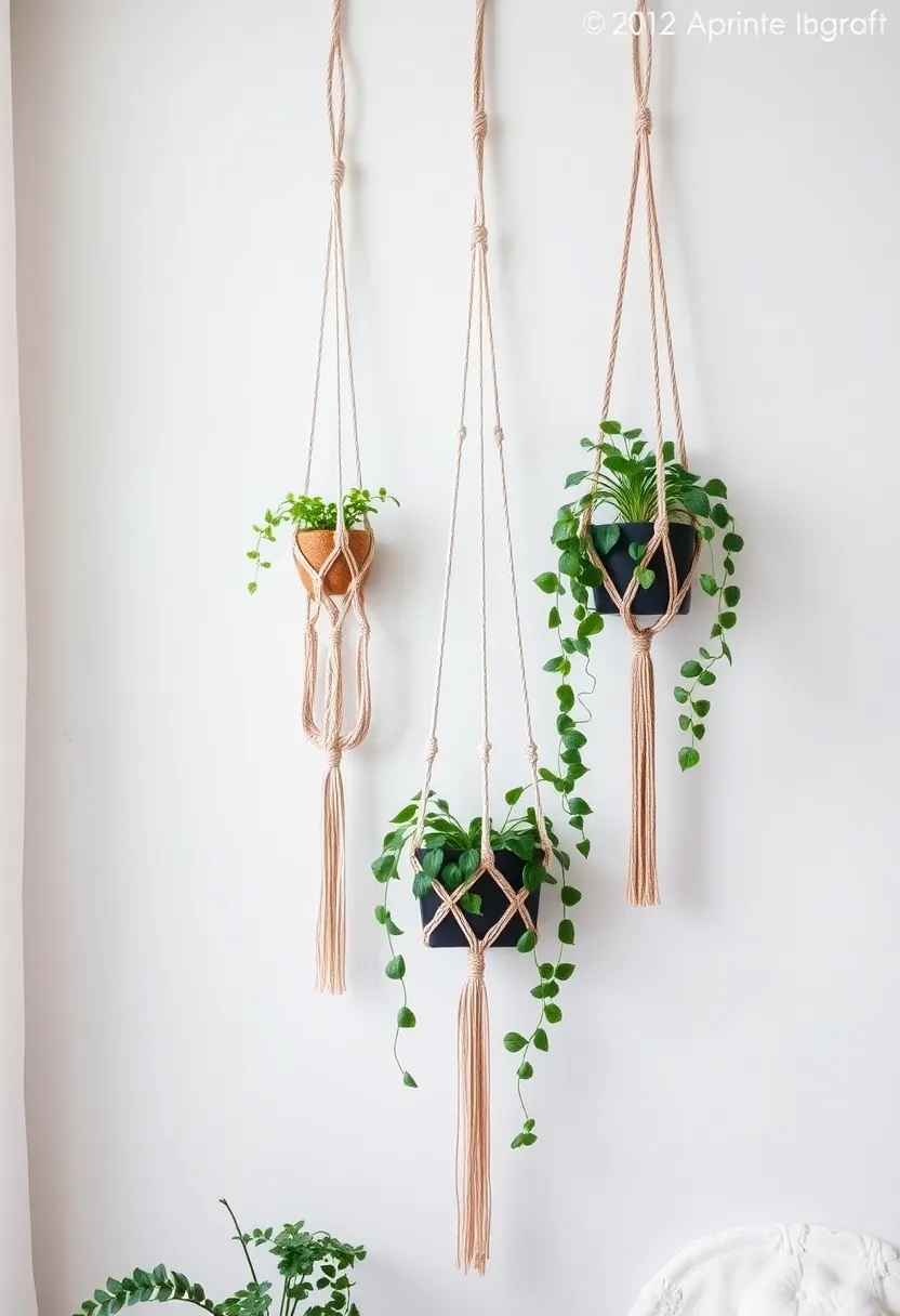 Macramé Plant Hangers: Add a touch of bohemian flair with intricate macramé plant hangers that allow greenery to cascade from your walls