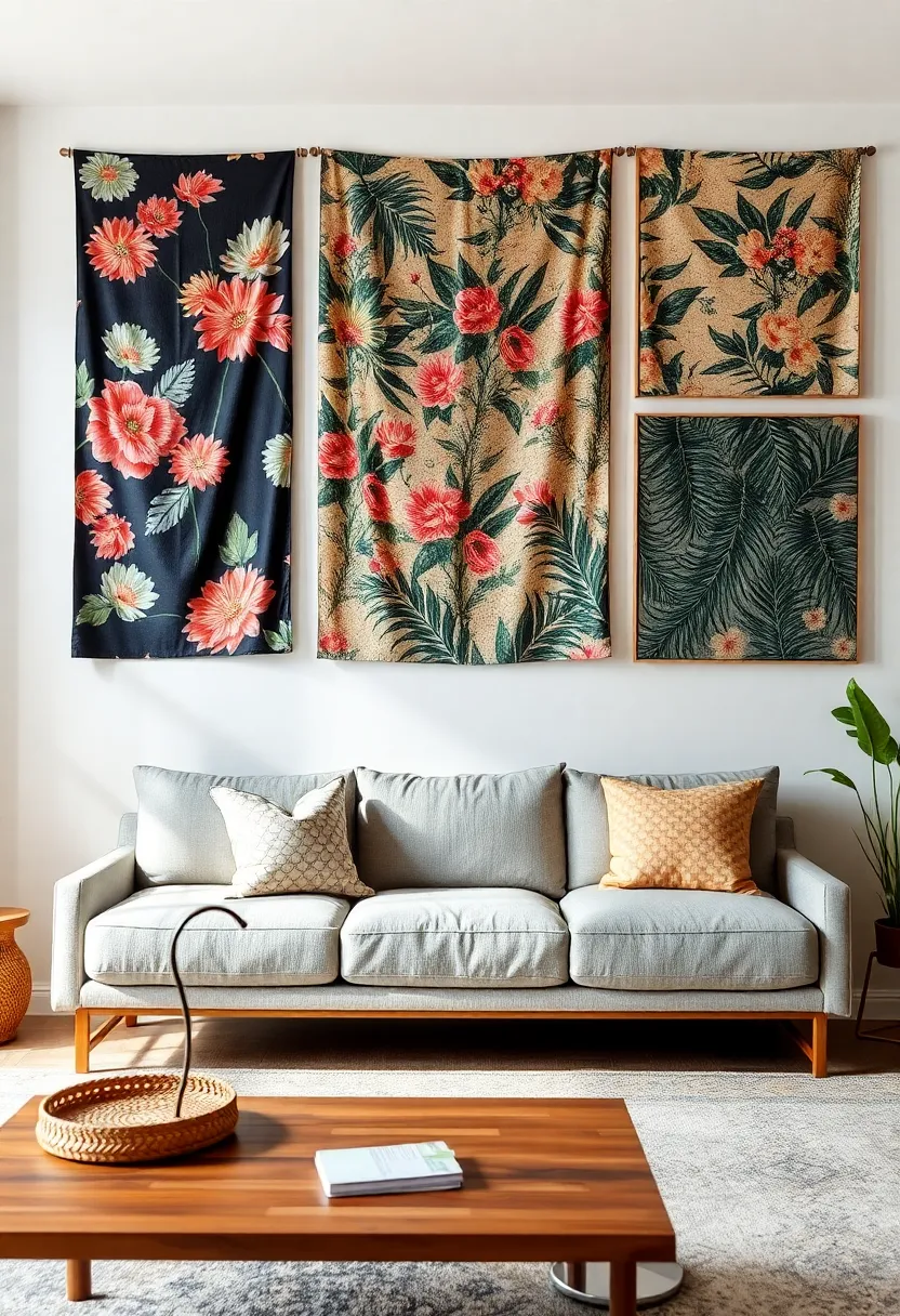 Fabric Wall Art: Create a gallery wall with fabric panels in various prints—mix florals, geometric designs, and textures for a unique display