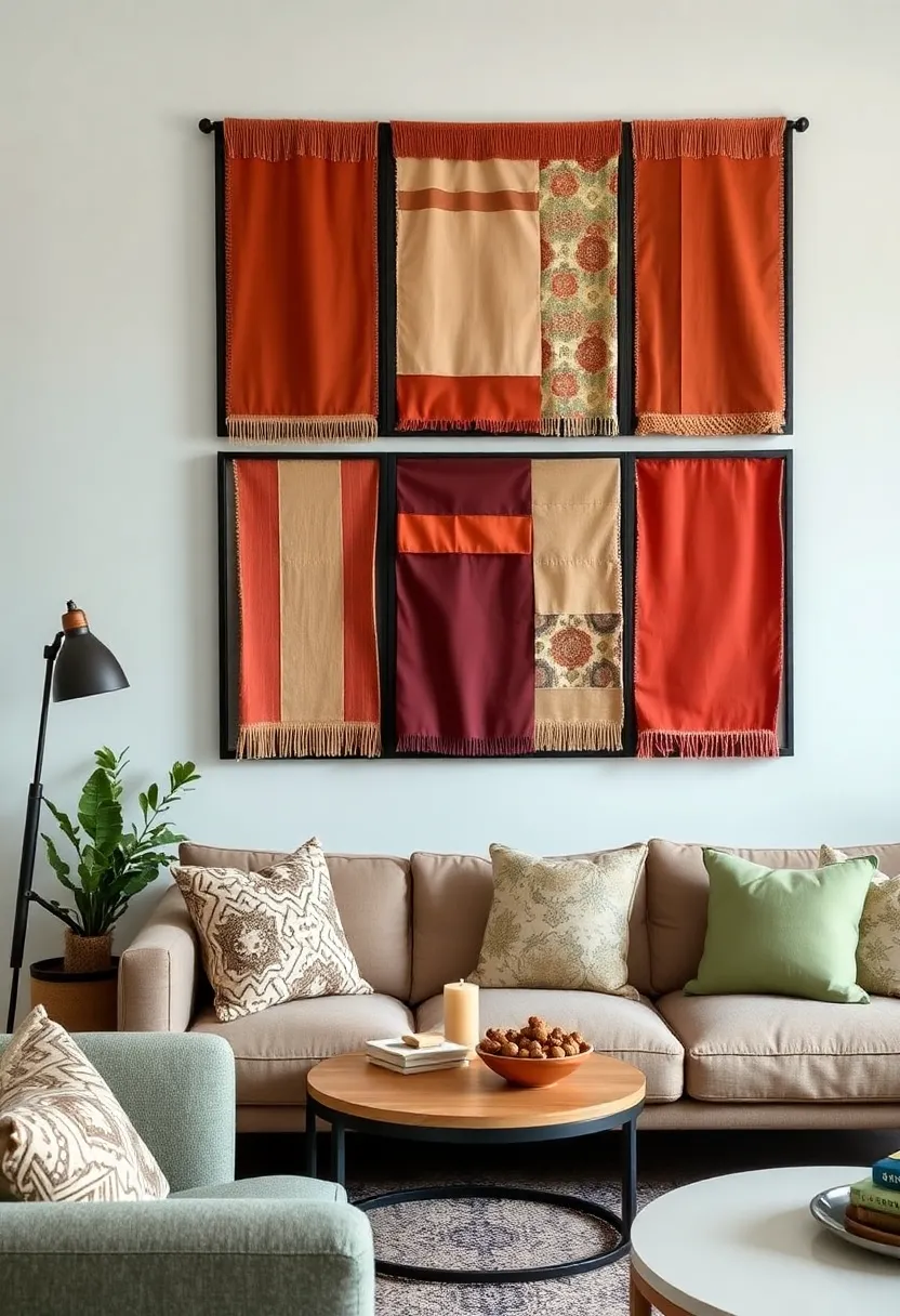 Vintage Fabric Swatches: Repurpose vintage fabrics by framing swatches in an organized grid, celebrating the history and beauty of each piece