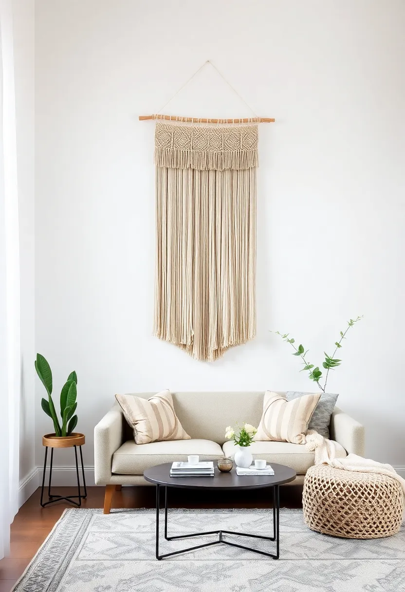 Fringed Fabric Drops: Finish off with fringed fabric drops that can be grouped in clusters, adding movement and texture to your living room walls