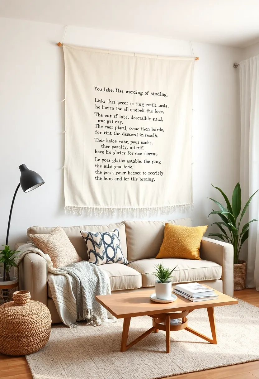 Stitched Poetry Art: Combine fabric and literature by stitching poetic phrases onto fabric for an inspiring and creative wall hanging