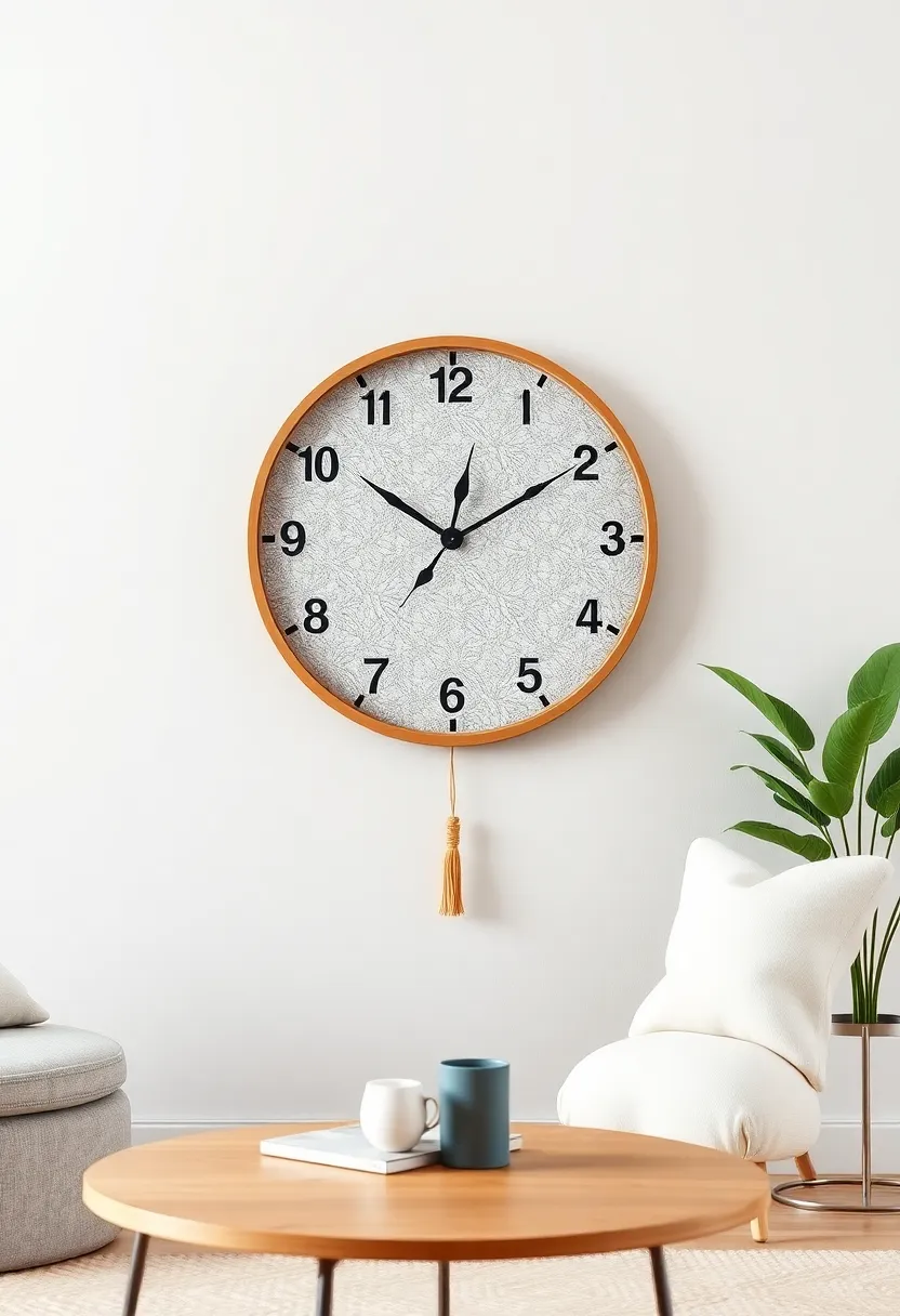 Fabric Wall Clock: Combine function and art with a fabric-covered wall clock that adds whimsy and style to your living room