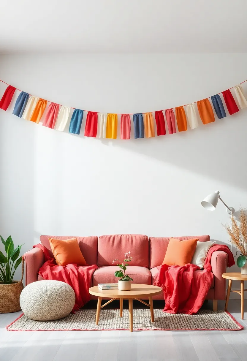 Fabric Bunting: Hang colorful fabric bunting across your living room for a festive atmosphere that brings a sense of celebration to everyday life