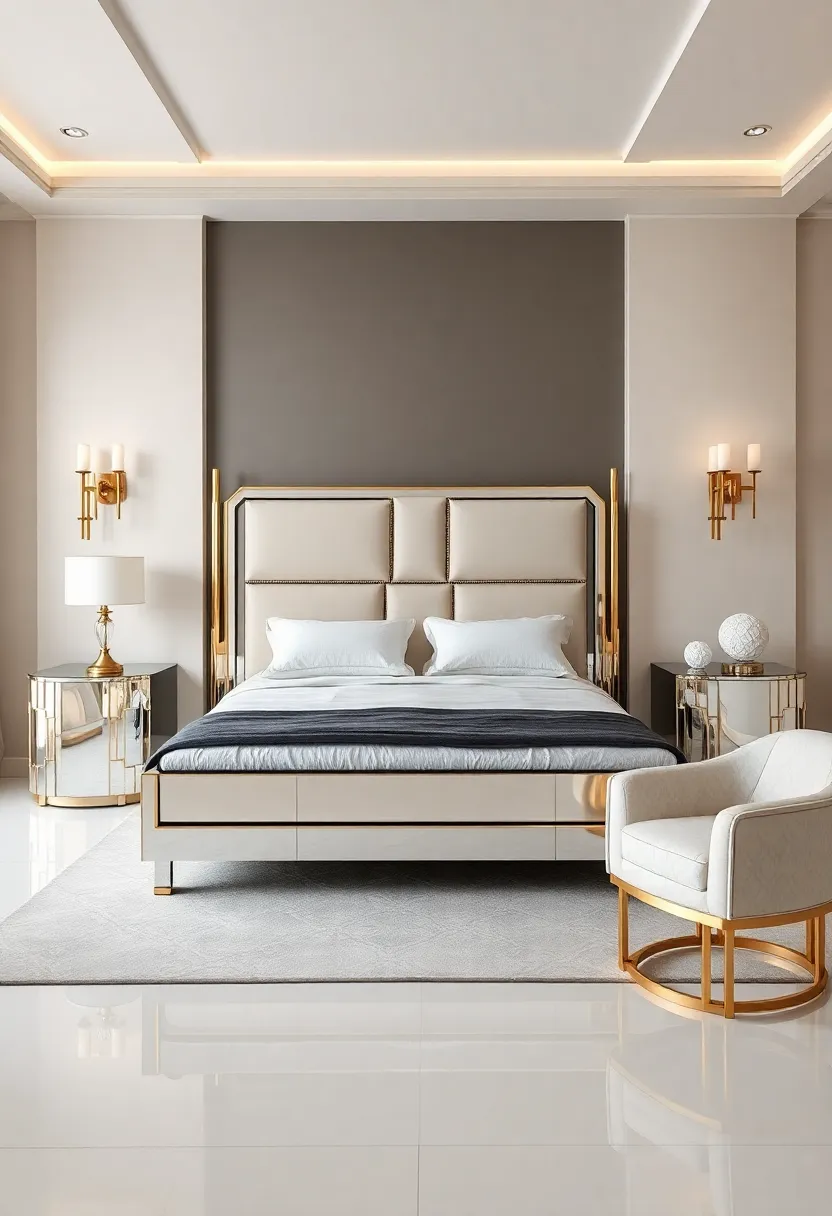 A bold statement bedframe paired with⁣ gold accents creates a luxurious atmosphere, ⁤embodying the spirit of the Art Deco era while remaining functional