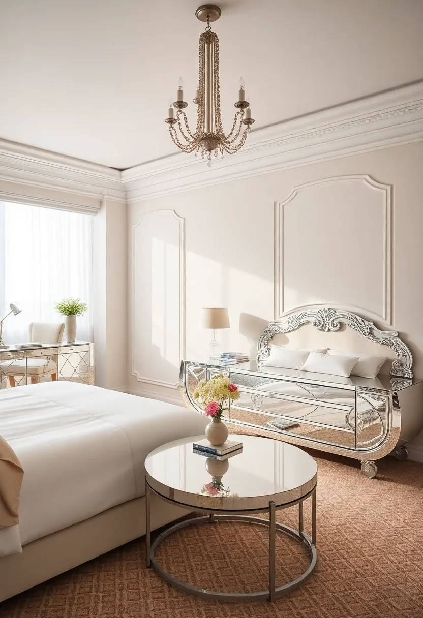 A playful mixture of ⁣art deco motifs and modern ⁤mirrored furniture creates a striking visual contrast that ‍captures the essence of timeless⁣ elegance