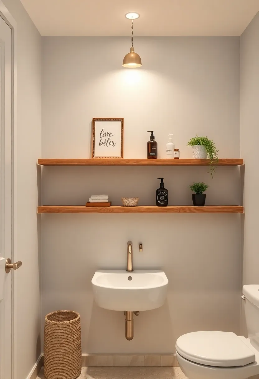 elevate Your Ambiance with Vintage Wooden Shelves in the Bathroom