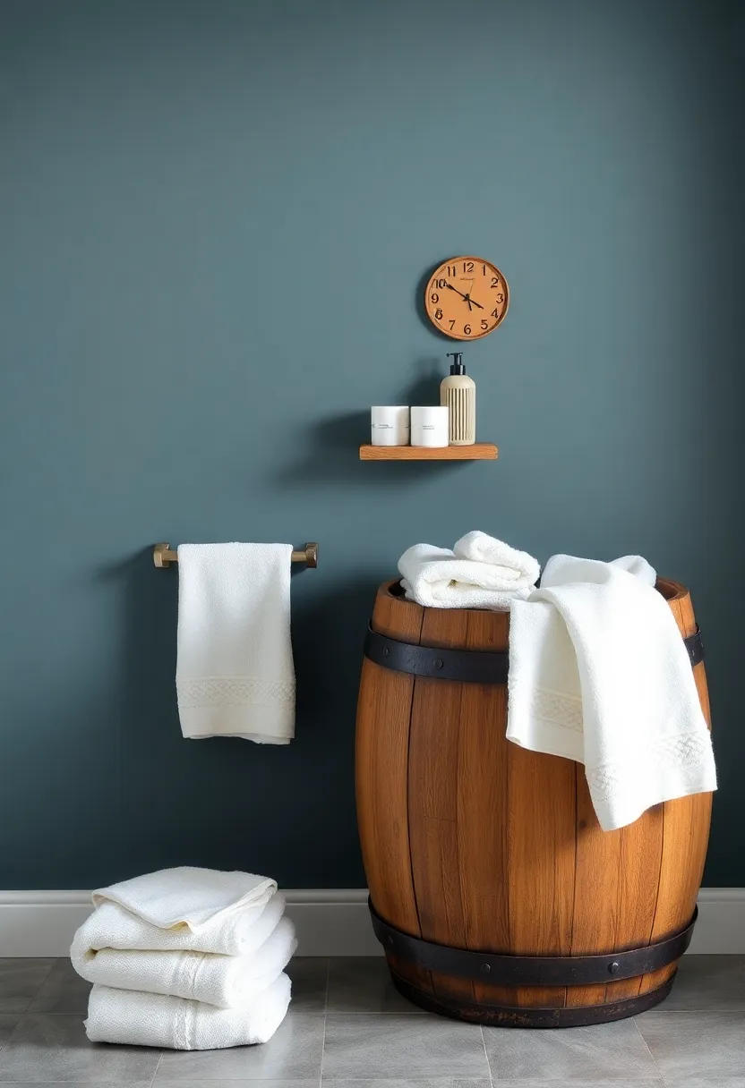 barrel Towel Storage: Repurpose a⁣ vintage barrel or large container for a whimsical yet stylish way to store your towels