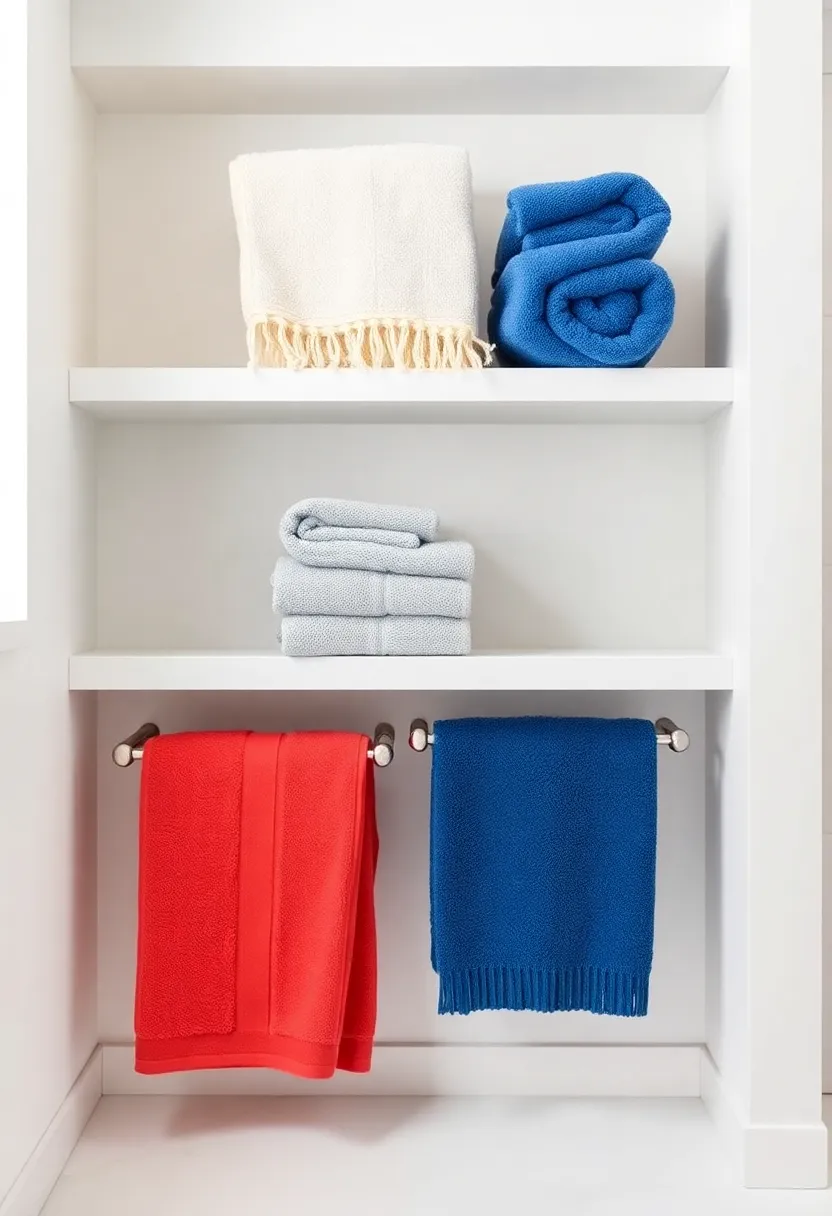 Color-Coded⁣ Towel Storage: organize towels by color on shelves to create a visually striking storage area that’s both functional and⁢ trendy