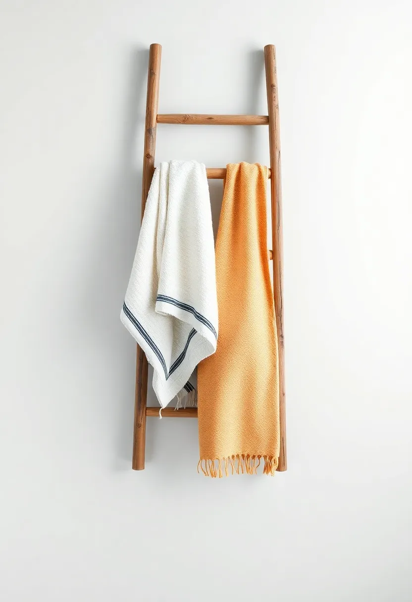 Ladder Towel Holder: A leaning ladder adds​ a rustic touch while providing a spot for multiple towels to hang and air out
