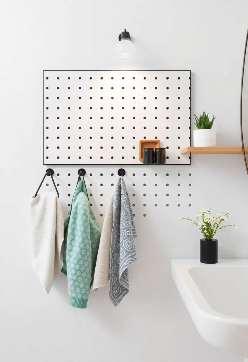 Pegboard System: Embrace a creative storage option by installing a pegboard, allowing you to create a custom towel-hanging configuration