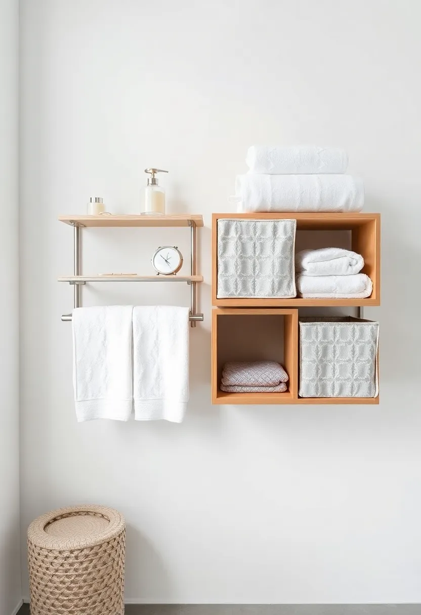 Towel​ Storage Cubes: Stackable fabric cubes can be stylishly arranged on shelves, making towels easy to access while maintaining a neat appearance