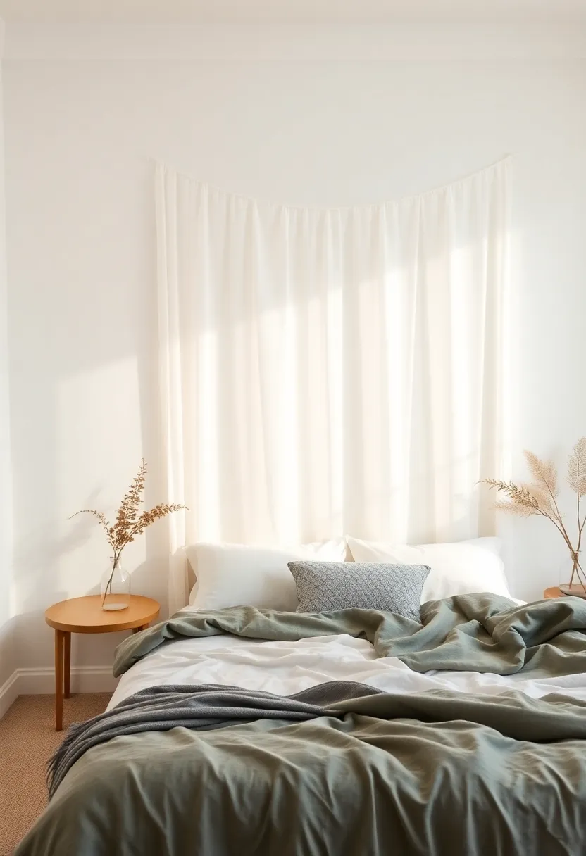 Ethereal Sheer Wall Hangings: Use sheer fabric wall hangings in soft tones to soften the room and provide an ethereal quality