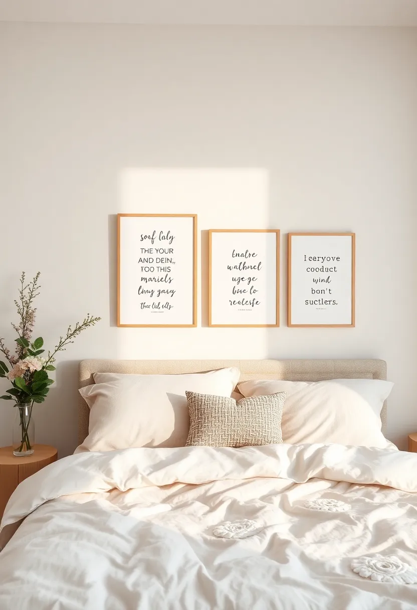 Personalized Touch with Softly Colored Quotes: Hang framed inspirational quotes written in soft colors to personalize your sanctuary and encourage positive vibes