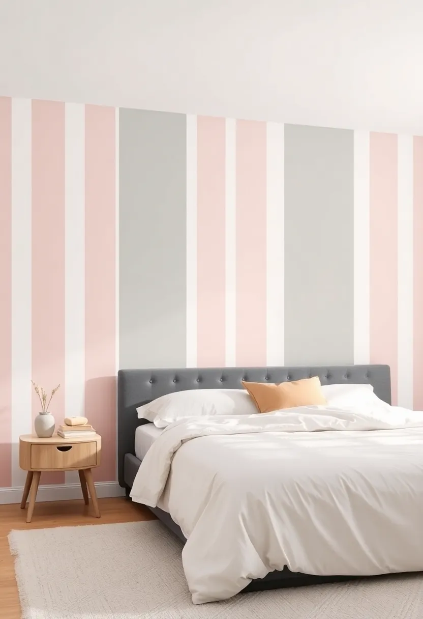 Soft Patterns with Vertical Lines: Paint vertical stripes in soft colors to give the illusion of height and make the space feel more expansive