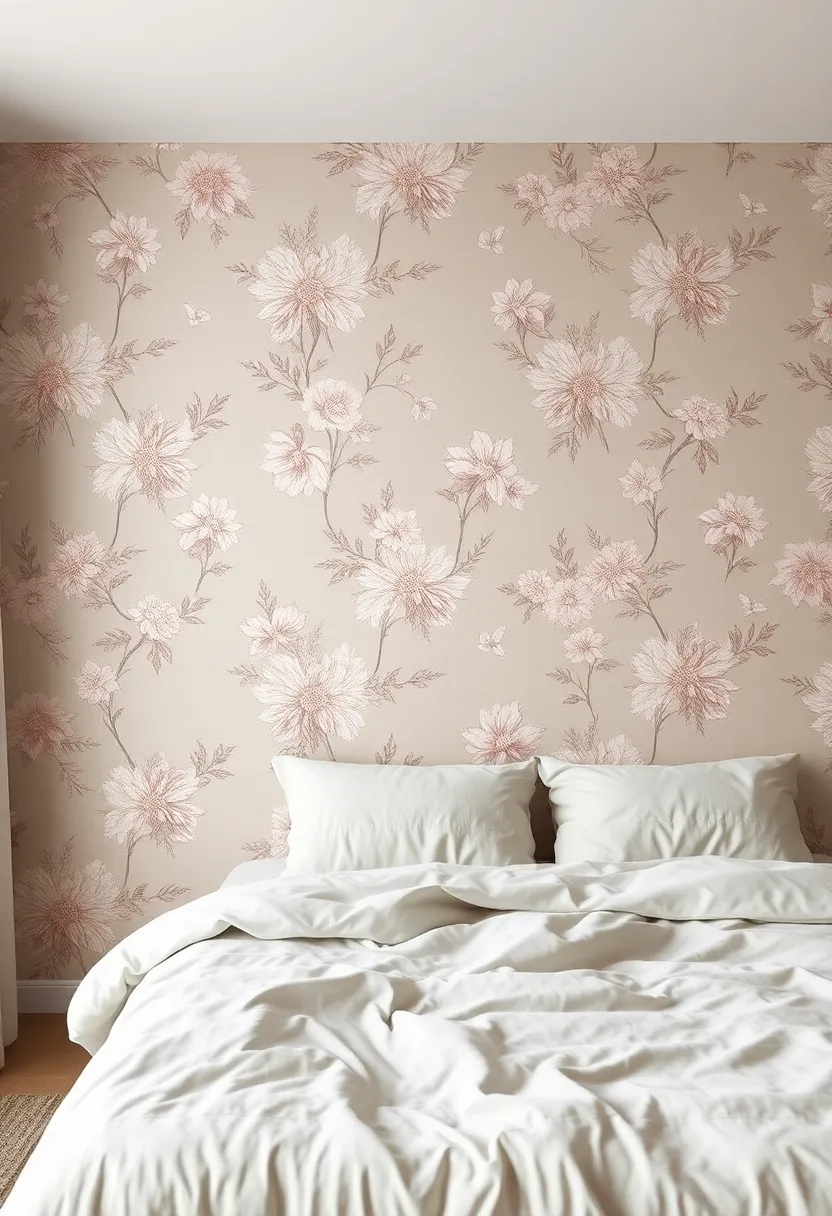 Subdued Floral Prints: Choose wallpaper or fabric with gentle floral patterns in soft tones for a delicate touch that feels relaxing
