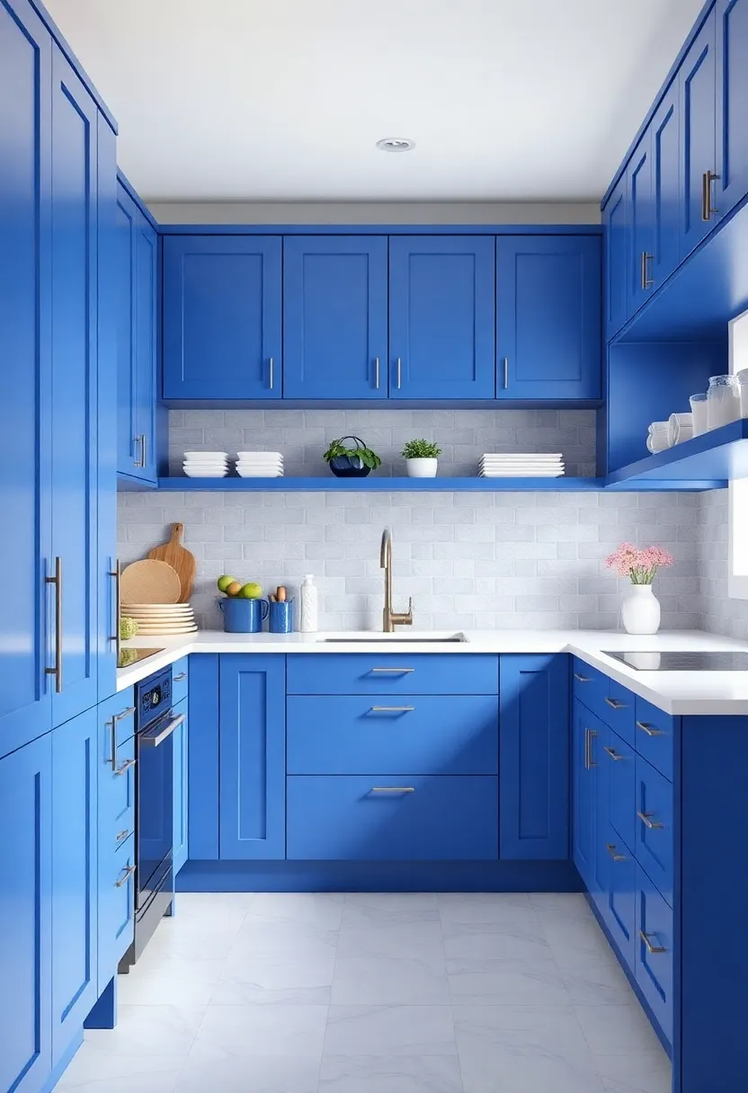 The Art of Contrast: Blue Cabinets with Vibrant Color Palettes
