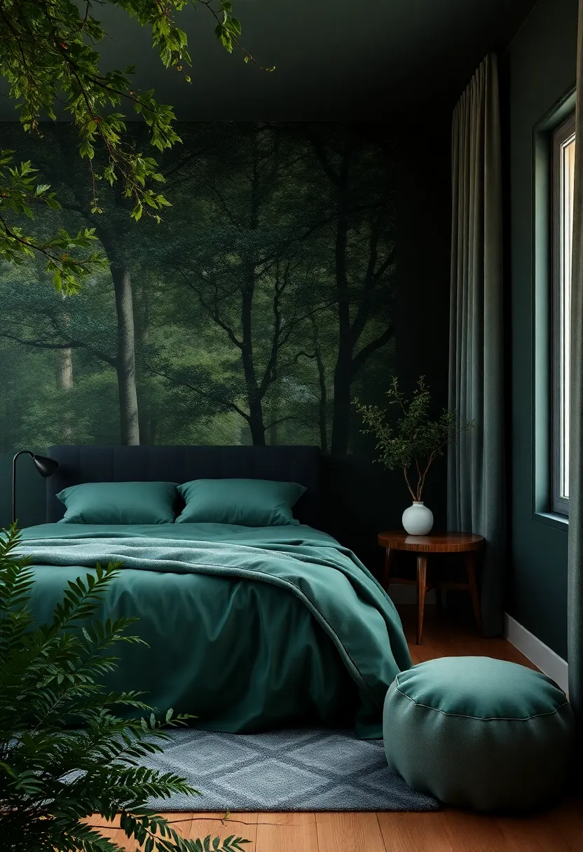 Blending Nature with Dark Forest Greens for a Serene Retreat