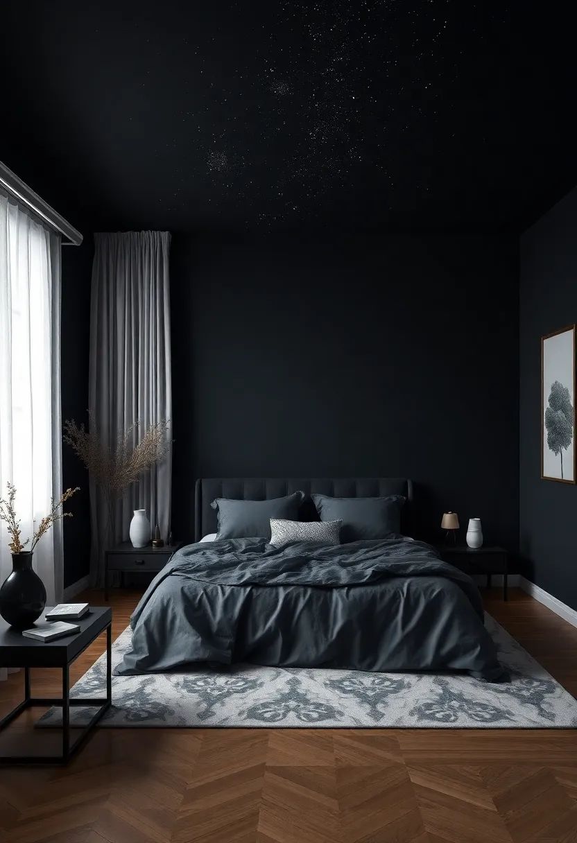 Drawing Inspiration from Night Skies: Celestial Elements in dark Bedrooms