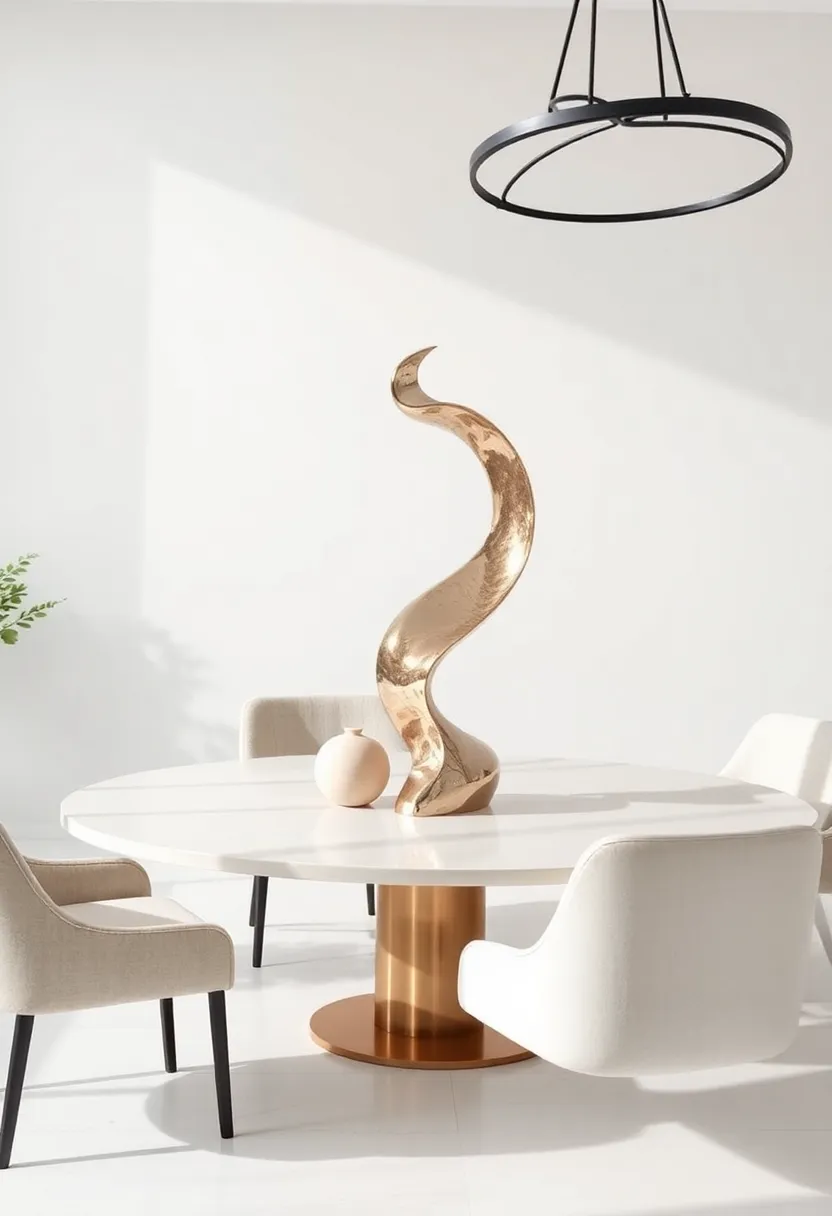 Artistic Sculptures: Integrate a striking sculpture that reflects your personal style or interests, making your dining table a conversation starter