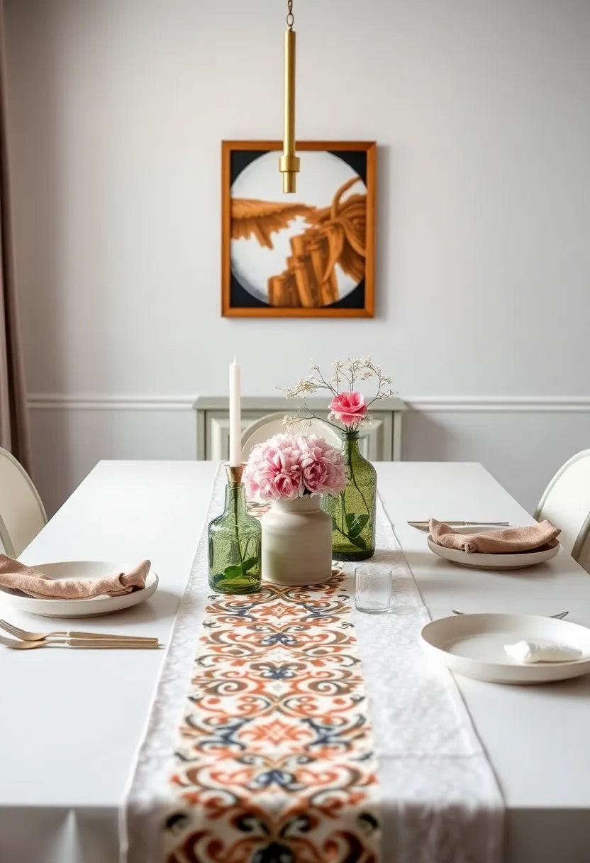 Chic Table Runner: Drape a beautifully patterned table runner and layer with themed decor items to enhance the visual appeal without overwhelming the space