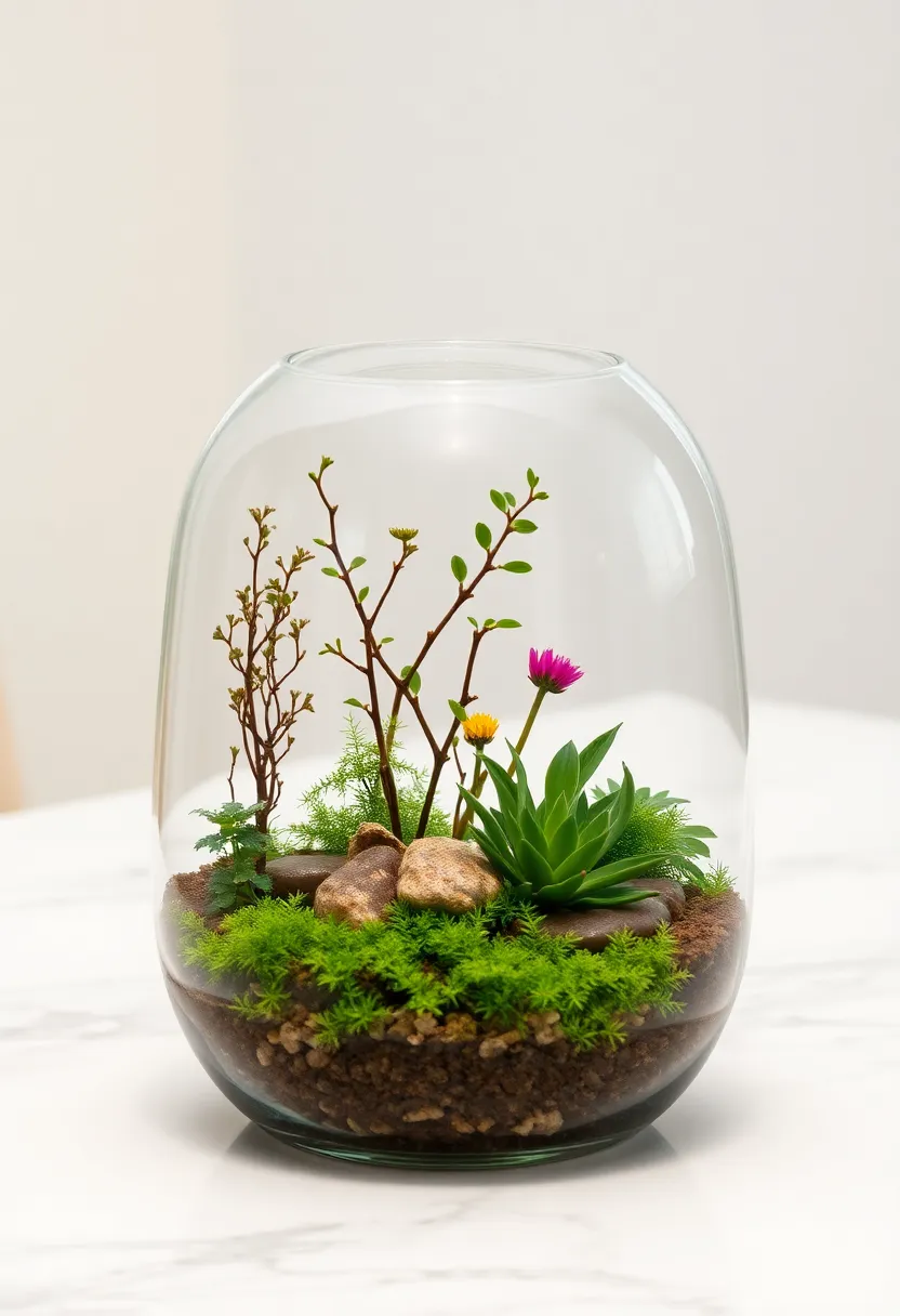 glass Terrarium: Showcase an enchanting mini garden in a glass terrarium, allowing nature to bring life and intrigue to your dining table