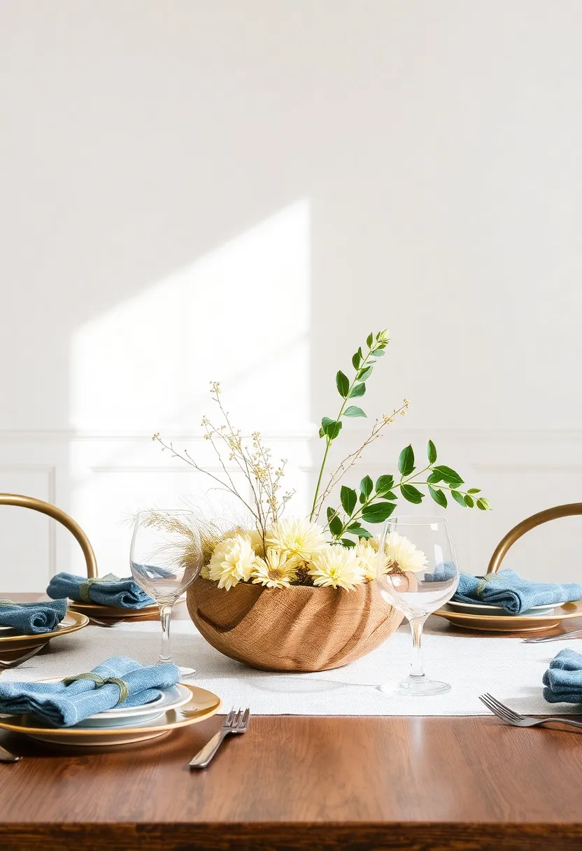 Layered Textures: Combine different materials like glass, metal, and wood to create a centerpiece that offers a tactile and visual experience