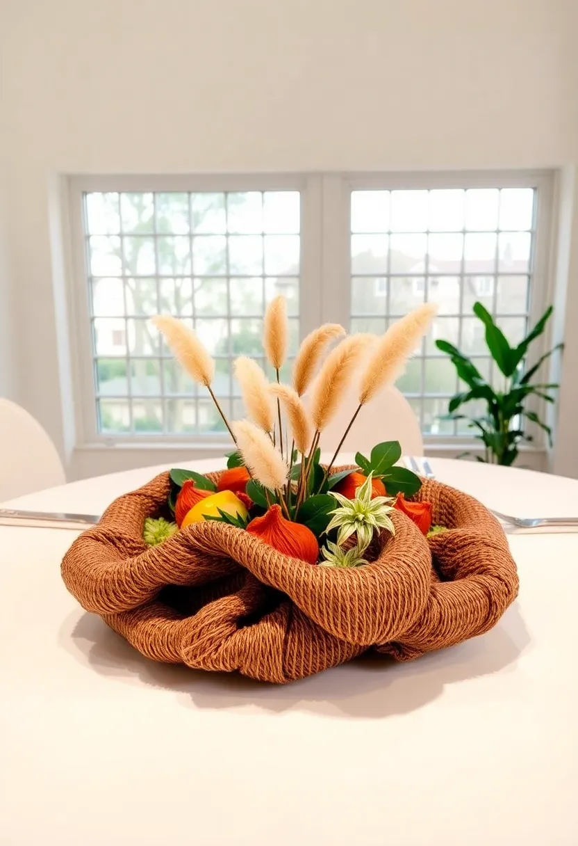 Textile Art: A beautifully woven textile art piece can serve as an eye-catching foundation for your centerpiece while introducing various colors and textures