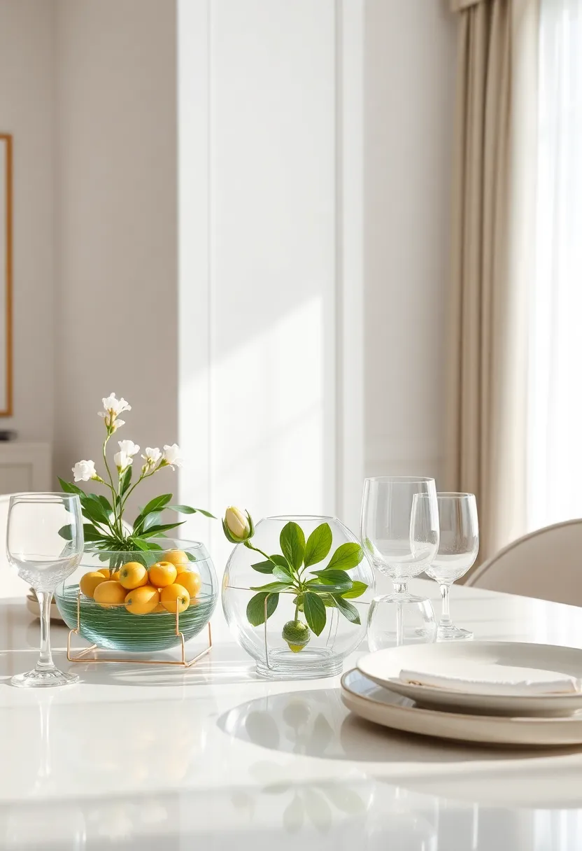 Transparent Acrylic Standouts: Opt for transparent acrylic décor items that create an airy feel on your dining table while effortlessly blending with any design style