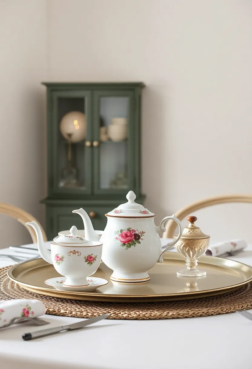 Vintage Tea Set: Display a vintage tea set as a charming centerpiece,adding elegance and nostalgia to your dining experience