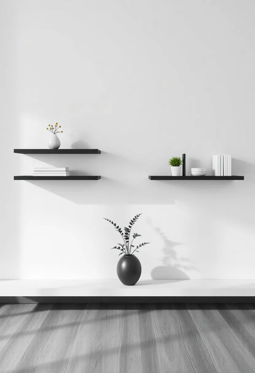 Monochrome Magic: Utilize a monochrome color palette with black or white floating shelves to create a sophisticated‌ and cohesive look⁣ throughout your space