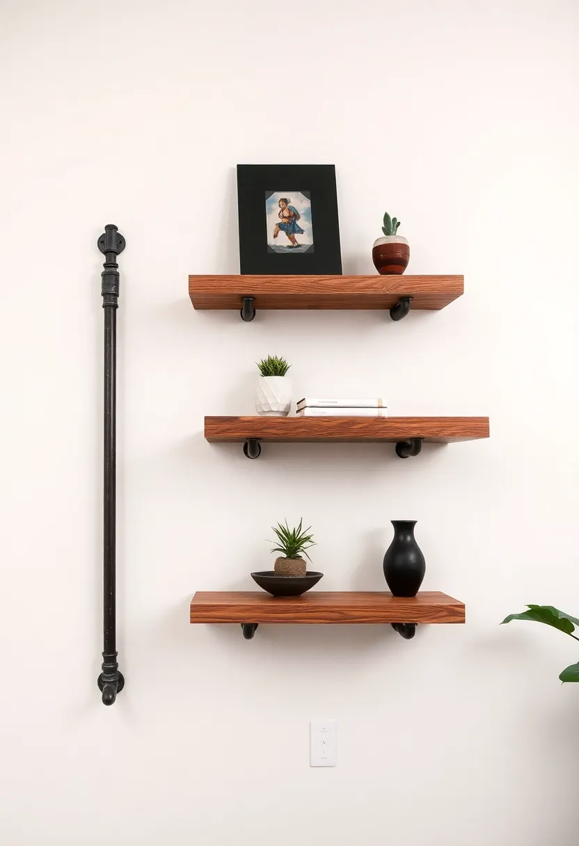 Industrial Pipe Supports: Combine industrial pipes with wooden shelves for a rugged look that adds character and complements an urban living space