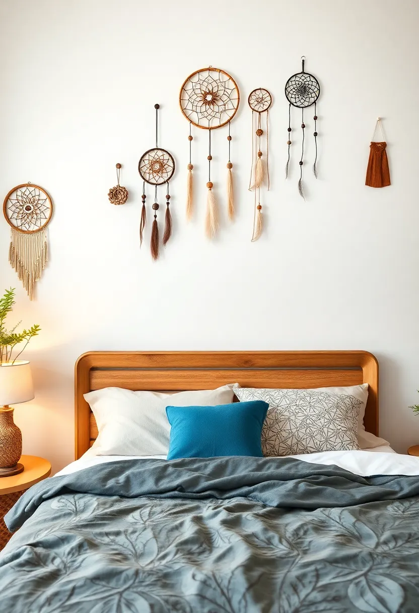 Dreamcatcher Collection: Hang a series of dreamcatchers or other handmade crafts that evoke a bohemian vibe and promote a sense of peace