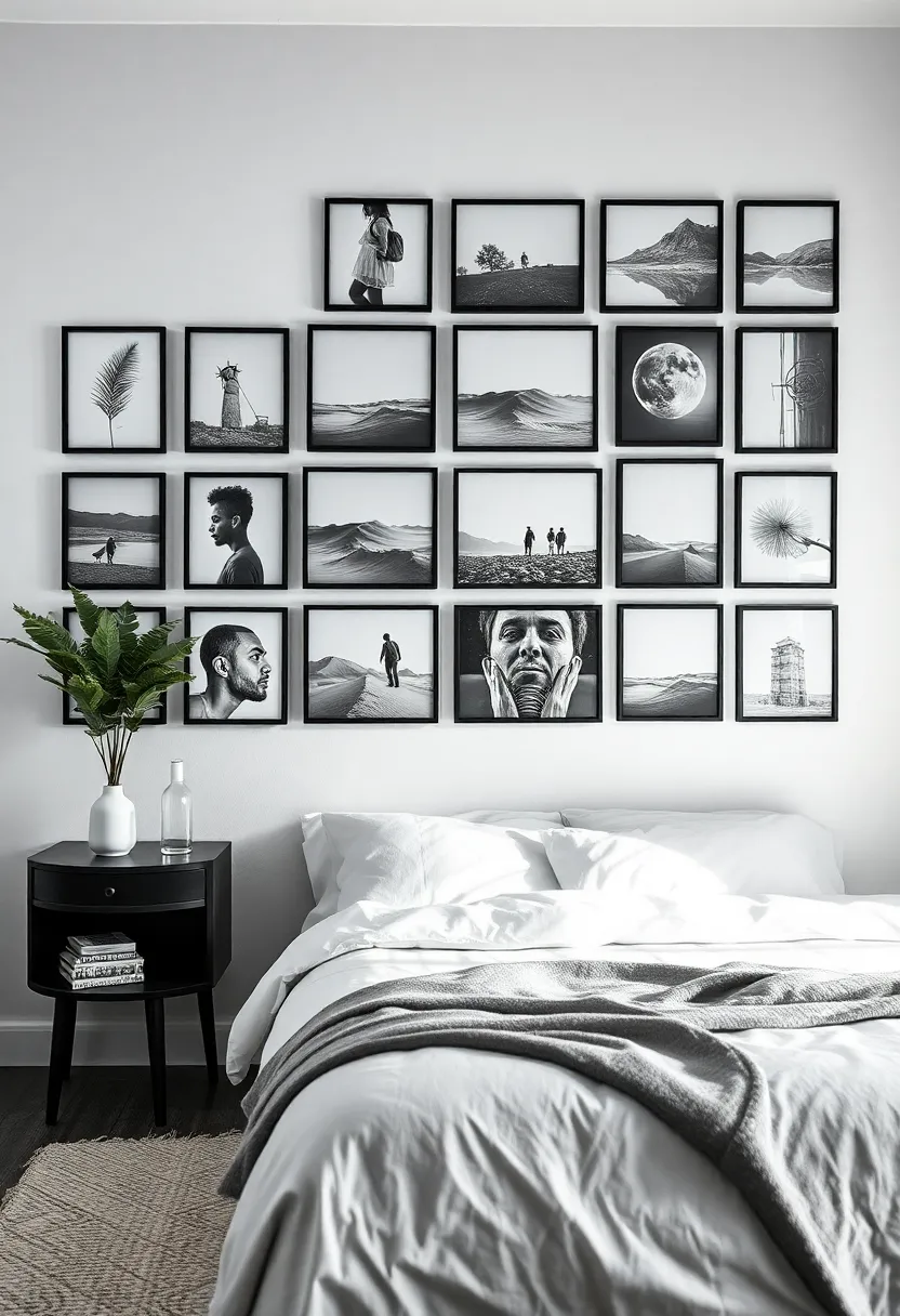 Photography Grid: Create a grid-style display of black-and-white photography for a modern, minimalist aesthetic full of character