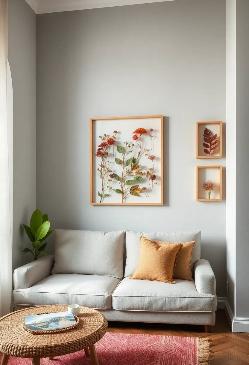 Nature’s Touch: Hang pressed flowers or leaves in shadow boxes to create a natural accent that connects with the outdoors