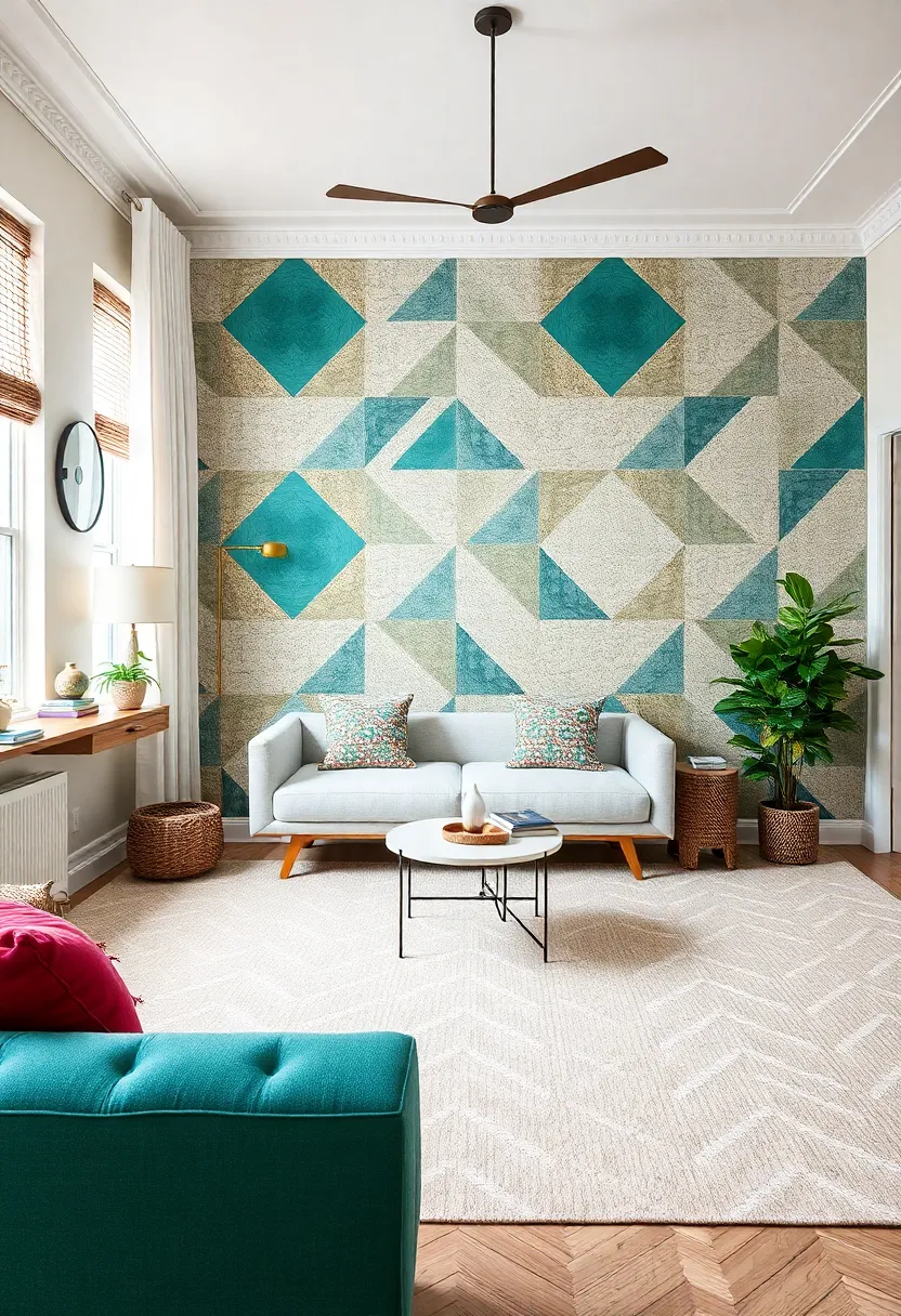 Geometric Patterns: Use painter’s tape to create striking geometric designs that add depth and intrigue to your walls