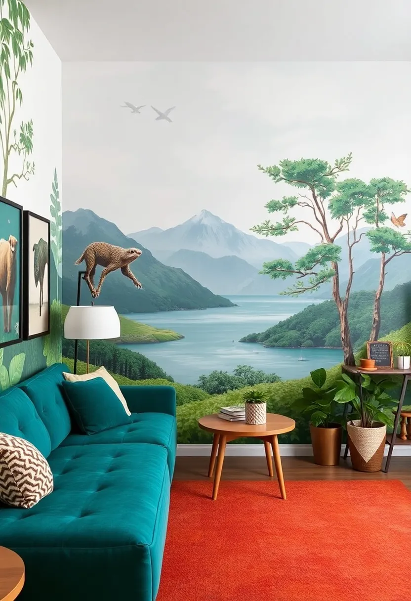 Nature-Inspired Murals: Opt for a hand-painted mural that captures a serene landscape, bringing a touch of the outdoors inside