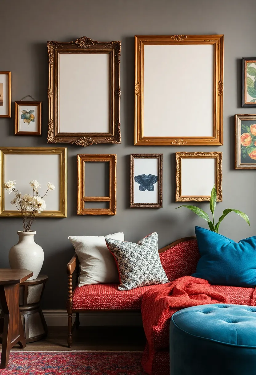 Artistic Frames: Repurpose antique or colorful frames to showcase art or empty canvases for an eclectic display