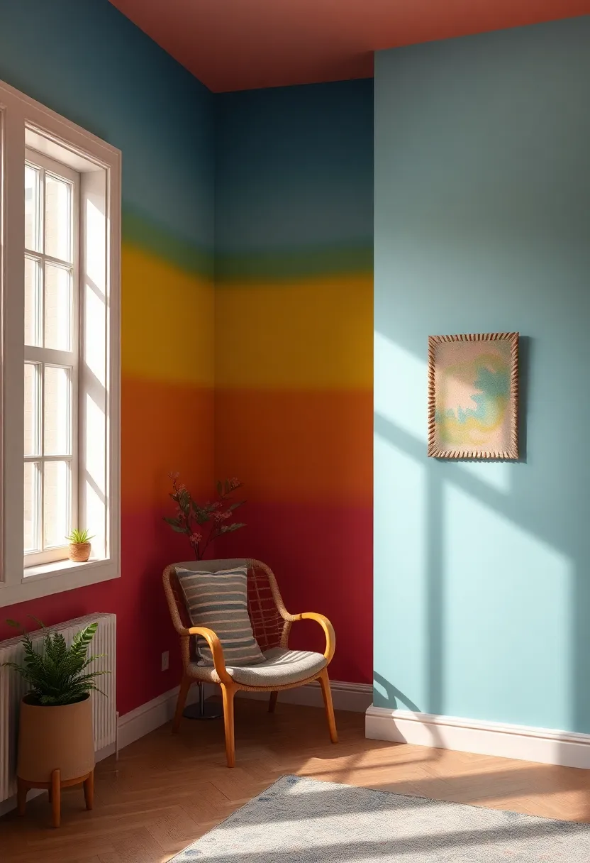 Spectrum of Colors: Blend a gradient of colors from one wall to another, creating a soft transition and visual interest